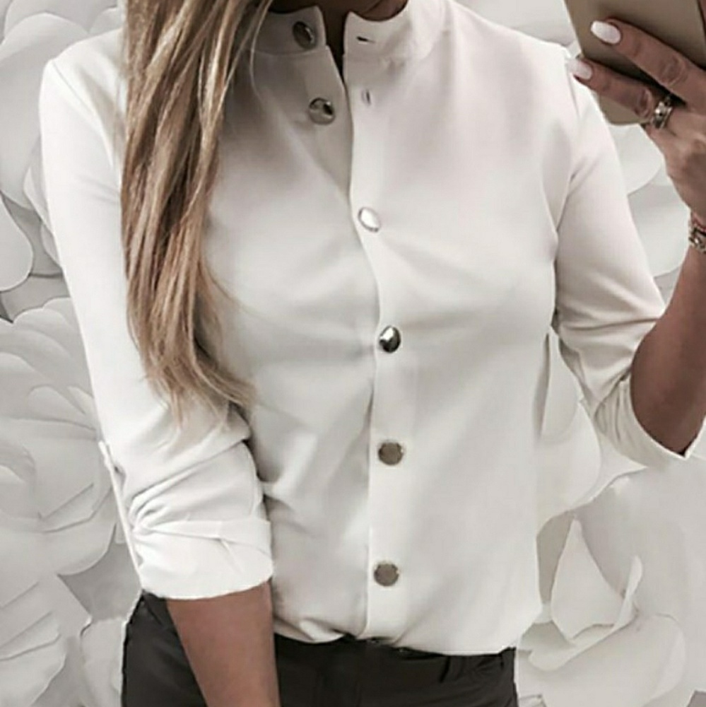 Soft White Chic Rose Bo:button up half/full sleeve